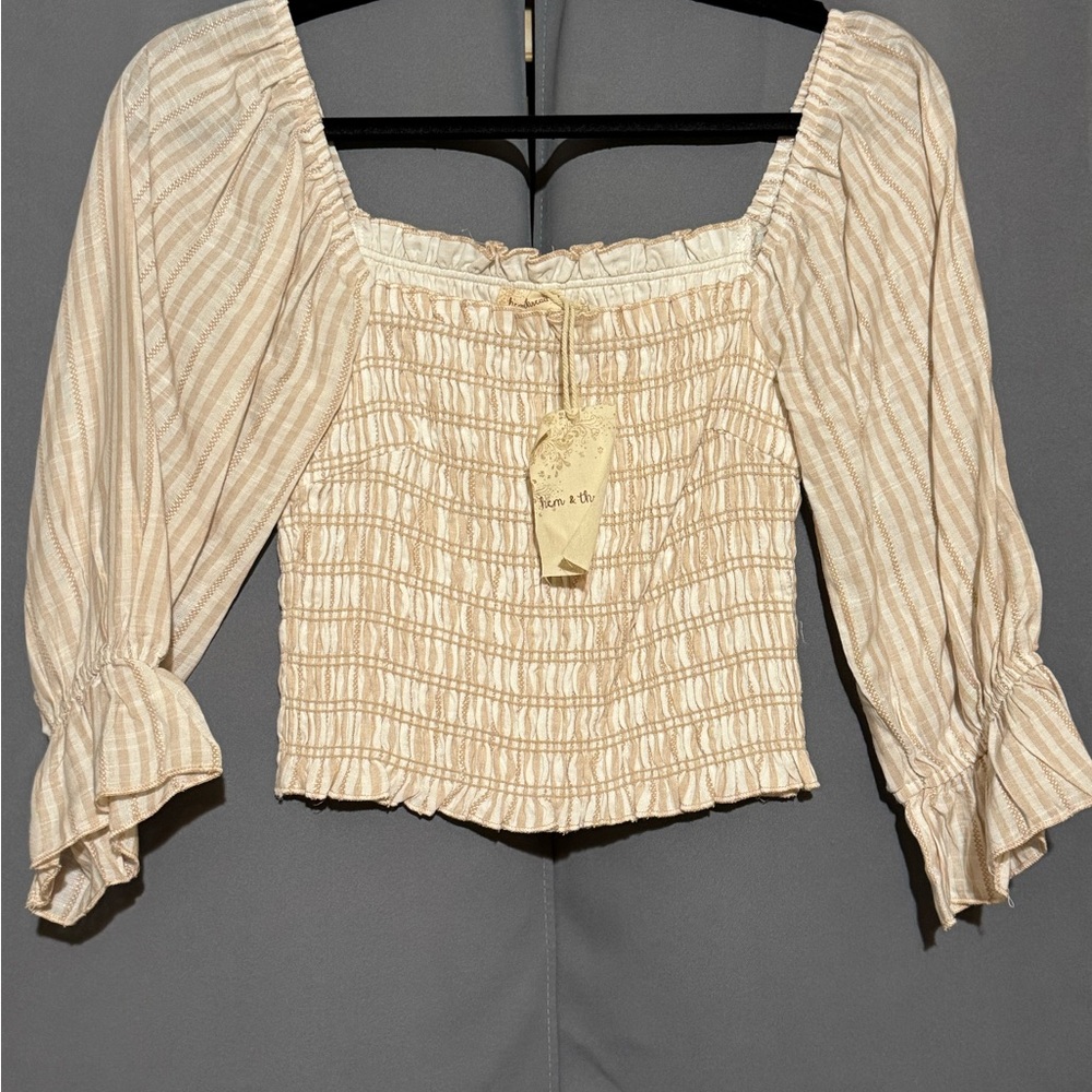 Hem & Thread Cream Puff Sleeve Crop Top